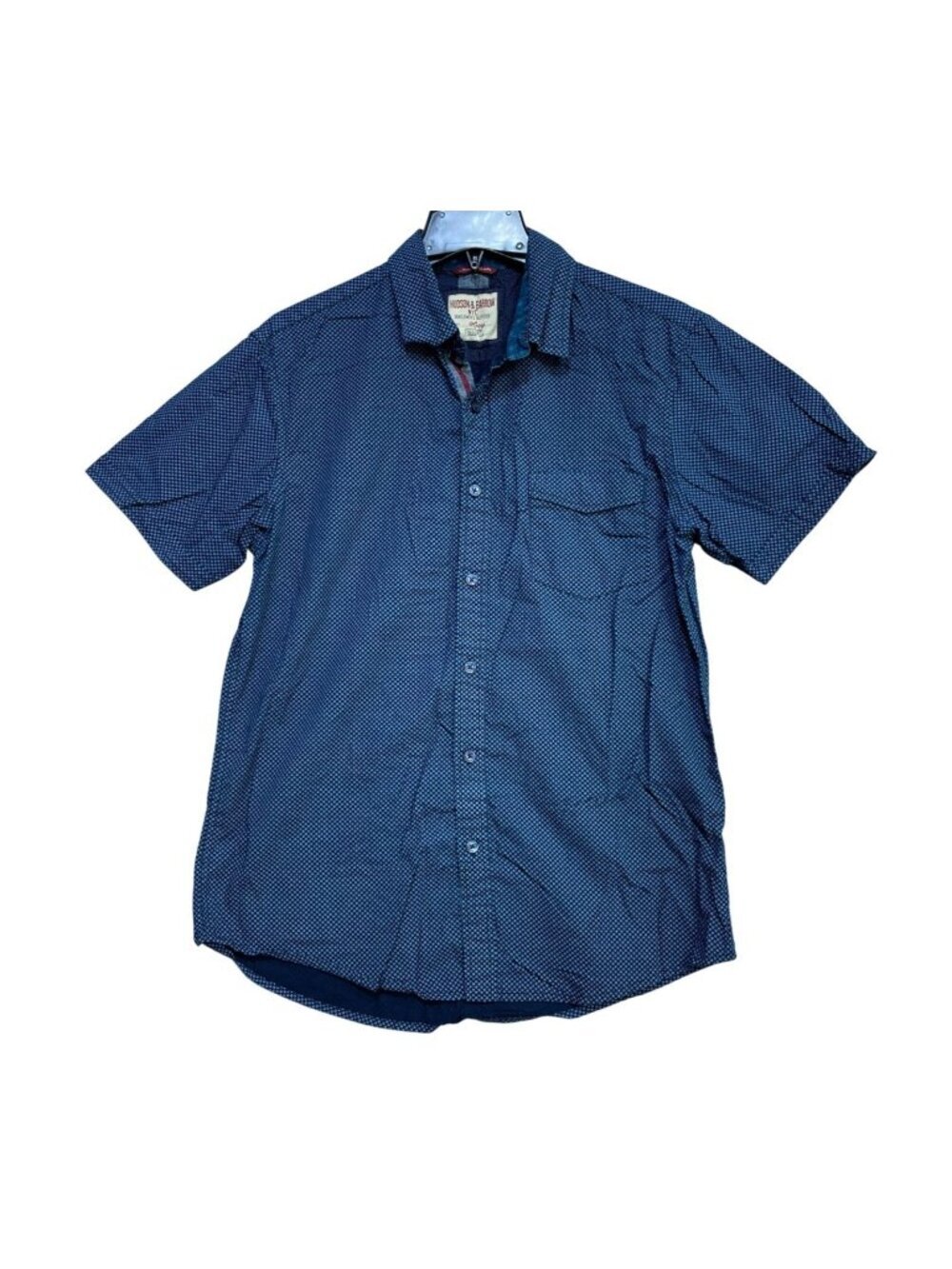 Hudson & Barrow Men's L Navy Printed Short Sleeve Button-Up Shirt B1297